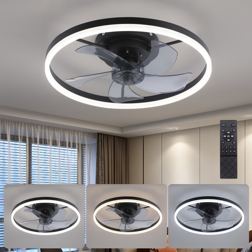 Modern embedded bladeless ceiling fan, 19.7-inch with light and remote control, dimmable 6-speed thin ceiling fan, 3000K-6500KLED fan light, suitable for bedrooms, dining rooms, and living rooms, Dining Room Fan, Home Air Circulation, Sleek Ceiling Fixture, Contemporary Lighting, Energyefficient Fan, Quiet Operation, Dimmable Lighting, Remotecontrolled Fan, Interior Designers, Home Decorators, Low Profile Ceiling Fan With Light, Ceiling Fan With Light And Remote Control,