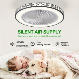 20-Inch Modern LED Ceiling Fan with Adjustable Light (3000K-6500K), Embedded Installation Design, Reversible Airflow for Enhanced Circulation – Ideal for Office, Study, Bedroom, and Indoor Spaces