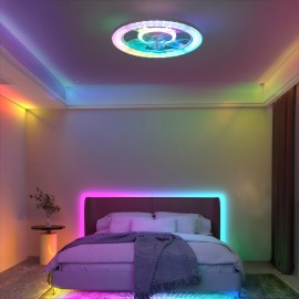[Remote Control RGB Fan] Modern Low-Profile Ceiling Fan with RGB LED Lights - Remote Control 6-Speed Quiet Built-in Fan, Color-Changing RGB Lighting 3000K-6500K for Kids' Room, Bedroom, Living Room, Bedroom Airflow Solution, Integrated Lighting Fixture, Durable Light Combination