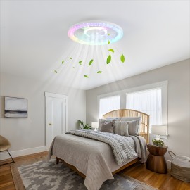 [Remote Control RGB Fan] Modern Low-Profile Ceiling Fan with RGB LED Lights - Remote Control 6-Speed Quiet Built-in Fan, Color-Changing RGB Lighting 3000K-6500K for Kids' Room, Bedroom, Living Room, Bedroom Airflow Solution, Integrated Lighting Fixture, Durable Light Combination