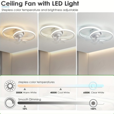 [Modern Ceiling Fan with Light] Modern Low Profile Ceiling Fan with Light | Remote Control, Dimmable LED, Wireless Induction Charging - Energy-Efficient Cooling Fan for Bedroom, Kitchen, Home Decor - Sleek White Design, Contemporary Lighting, Sturdy Construction