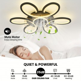 1pc, Remote Control LED Ceiling Fan with Light, Flower Shaped Ceiling Fan Light, 3 Light Colors, Dimmable Modern Low Profile Recessed Ceiling Fan Suitable for Kitchen, Bedroom, Commercial Lighting Suitable for Living Room, Dining Room, Coffee Shop, Shopping Mall, Very Suitable for Summer