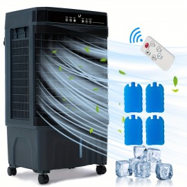 Evaporative Air Cooler with Remote Control, 3-Speed Fan, 12H Timer, Oscillation & Natural Wind Mode, Ice Making - Energy-Efficient Cooling System, Quiet Operation, for Home, Office, Bedroom, Living Room - Compatible with, Ideal for Rooms up to 300 Sq.Ft, Home Comfort, Contemporary Fan, Reliable Construction, Adjustable Speeds, Home Users