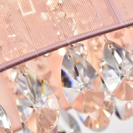 Modern Pink Crystal Chandelier – Elegant Flush Mount Ceiling Fixture with Adjustable Height, Perfect for Living Room, Bedroom, Kitchen & Bathroom, E14 Base (Bulbs Not Included)