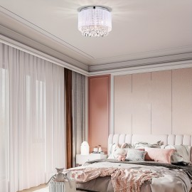 Modern Pink Crystal Chandelier – Elegant Flush Mount Ceiling Fixture with Adjustable Height, Perfect for Living Room, Bedroom, Kitchen & Bathroom, E14 Base (Bulbs Not Included)