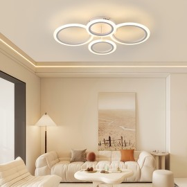 [Modern LED Ceiling Light] Modern 3-Color LED Ceiling Light | 4-Ring Acrylic Lampshade, Semi-Flush Installation, Metal, Hard Wiring, Switch Control - Suitable for Dining Rooms, Bedrooms, Living Rooms, Studies, 85V-265V