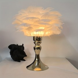 Modern Table Lamp with Golden Base - USB-Powered, Switch-On/Off, Bell-Shaped Shade, Polished Metal Base, Fabric Shade, Ideal for Bedroom & Living Room Decor, Bedroom Table Lamp | Modern Table Lamp | Usb Powered Lamp, Table Lamp For Living Room