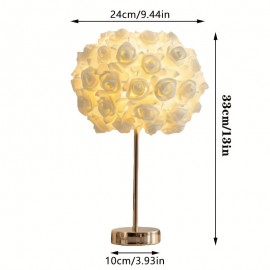 1-in-1 Rose Table Lamp with Dimmable RGB Color Changing (Pink Roses) - USB-Powered Plug-in Bulb, Metal Base & Glossy Dome Shade for Bedroom, Living Room, Weddings, Parties - Decorative Gift for &