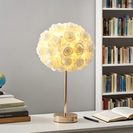 1-in-1 Rose Table Lamp with Dimmable RGB Color Changing (Pink Roses) - USB-Powered Plug-in Bulb, Metal Base & Glossy Dome Shade for Bedroom, Living Room, Weddings, Parties - Decorative Gift for &