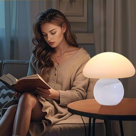1pc Modern Elegant Touch-Control Metal Round Mushroom Table Lamp - Adjustable Color, Dimmable, USB Charging | Rechargeable Lithium Battery, Durable Plastic for Living Room, Bedroom, Study, Dining & Bar, Living Room Lamp, Sleek Metallic Finish