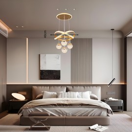 [4-Ball LED Pendant Light] Gorgeous, Elegant, High-End, Modern, Simple, Light Luxury, 4-Ball LED Base, Luminous Ring, Adjustable Suspension Line, Electroplating Process, Suitable for Living Room, Bedroom, Study, Corridor, Dining Room, Corridor, Bar, Pendant Light, Hanging Pendant Light, Indoor Pendant Light