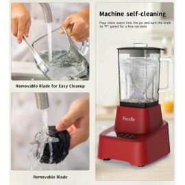 Red Smoothie Blender, Countertop Blender Kitchen, 55oz Glass blender smoothies and Shakes, Licuadora, Smoothie maker with touchscreen 3+P Speeds, Cleaning brush removable SS blade, Kitchen Blender, Blender Smoothie, Blender for Kitchen
