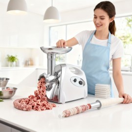 Meat Mincer - Electric Meat Grinder Household Multifunctional Mincer Sausage Stuffer Food Processor US 110V White