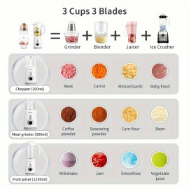 [Simplus Food Processor] Simplus Food Processor, Juicer, Dry Grinder, Ice Crusher, Includes 3 Cups, Stainless Steel Blades, for Meat Grinding, Vegetable and Fruit Juicing, Smoothies, Bean Grinding, Designed for Home Use, Food Preparation, Juicing Machine, Versatile Appliance, Compact Design, Durable Construction, Highspeed Motor, Multicup Blender, Grinding Machine, Smoothie Lovers, Cooking Hobbyists