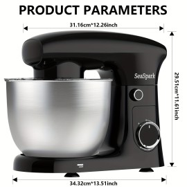 1pc Kitchen Stand Mixer, 3-IN-1 10-speed Tilting Mixer With Pulse Button, Including 5.5QT Stainless Steel Bowl, Dough Hook, Mixer, Egg Mixer, Spatula-Black