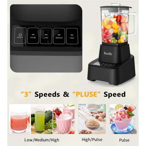 Smoothie Blender, Countertop Blender Kitchen, 55oz Glass blender smoothies and Shakes, Licuadora, Smoothie maker with touchscreen 3+P Speeds, Cleaning brush removable SS304 blade, Kitchen Blender, Blender Smoothie, Blender for Kitchen