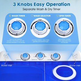 28lbs Capacity Portable Washing Machine Twin Tub - Compact Washer And Spinner Dryer Combo With Drain Pump - Semi Automatic Washing Machine For Apartments, Dorms, RVs, Camping
