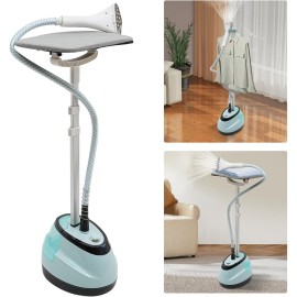 Professional 1350W Standing Garment Steamer with Ironing Board & Hanger - 45-Second Wrinkle Remover, 54.1oz Large Steam Iron for Clothes, Adjustable Height (Up to 4.85ft), Heavy-Duty Corded Steam System ( Plug, 110V)