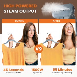 1500W Powerful Garment Steamer for Clothes Standing, Clothes Steamer Standing with Wheels, 1.7L Water Tank for 55 Min Continuous Steaming, Professional Wrinkle Remover Heats in 45 Seconds