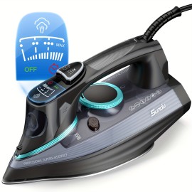 1700-Watt Steam Iron with Digital LED Screen, Ceramic Coated Soleplate, Anti-Drip & Self-Cleaning, 3-Way Auto Shut-Off, 4 Preset Steam & Temperature Settings for Various Fabrics, 300ml Water Tank, Portable Design