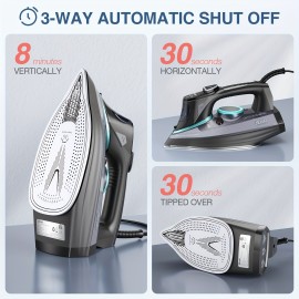 1700-Watt Steam Iron with Digital LED Screen, Ceramic Coated Soleplate, Anti-Drip & Self-Cleaning, 3-Way Auto Shut-Off, 4 Preset Steam & Temperature Settings for Various Fabrics, 300ml Water Tank, Portable Design