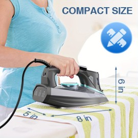 1700-Watt Steam Iron with Digital LED Screen, Ceramic Coated Soleplate, Anti-Drip & Self-Cleaning, 3-Way Auto Shut-Off, 4 Preset Steam & Temperature Settings for Various Fabrics, 300ml Water Tank, Portable Design