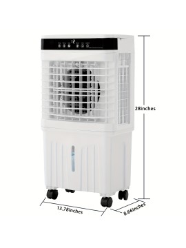 Evaporative Air Cooler with Remote Control, 3-Speed Fan, 12H Timer, Oscillation & Natural Wind Mode, Ice Making - Energy-Efficient Cooling System, Quiet Operation, for Home, Office, Bedroom, Living Room - Compatible with, Ideal for Rooms up to 300 Sq.Ft, Home Comfort, Contemporary Fan, Reliable Construction, Adjustable Speeds, Home Users