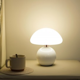 1pc Modern Elegant Touch-Control Metal Round Mushroom Table Lamp - Adjustable Color, Dimmable, USB Charging | Rechargeable Lithium Battery, Durable Plastic for Living Room, Bedroom, Study, Dining & Bar, Living Room Lamp, Sleek Metallic Finish
