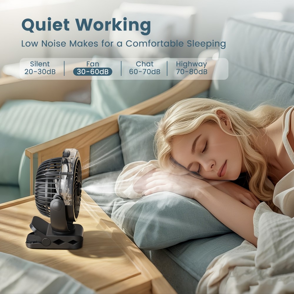 Portable Rechargeable Clip-On Fan with Water Tank, LED Light & Hook - 3 Speeds, 2 Mist Modes, 360° Rotation, USB Charging, Foldable Design for Golf Cart, Travel, Treadmill, Outdoor Use (BLACK), Portable Fan, Travel Cooling, Sleek Fan Design, Durable Construction, Fan For Room Big Size, Fan Blade, Mini Fan, Clip Fan, Rechargeable Fan, Electric Fan, Ventilator