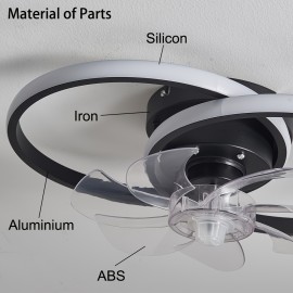 [Modern Ceiling Fan with Light] Modern Low Profile Ceiling Fan with Light | Remote Control, Dimmable LED, Wireless Induction Charging - Energy-Efficient Cooling Fan for Bedroom, Kitchen, Home Decor - Sleek White Design, Contemporary Lighting, Sturdy Construction