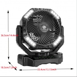 Portable Camping Fan with LED Lantern & Remote Control - 40000mAh Rechargeable Battery- USB Fan, Auto-Oscillating Oscillator, 4-Speed/4-Timer, Low Voltage (36V) for Outdoor, Power Outages, Hurricane Emergencies, Jobsite Cooling System