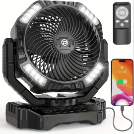 Portable Camping Fan with LED Lantern & Remote Control - 40000mAh Rechargeable Battery- USB Fan, Auto-Oscillating Oscillator, 4-Speed/4-Timer, Low Voltage (36V) for Outdoor, Power Outages, Hurricane Emergencies, Jobsite Cooling System