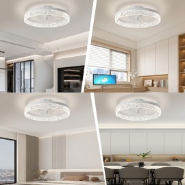 Thin Ceiling Fan with Light, 15.7-Inch Ceiling Fan with Light, Dimmable Embedded LED Fan, 3 Colors, 6-Speeds, Suitable for Bedroom, Living Room, Dining Room, Kitchen