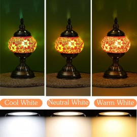 Handmade Moroccan Turkish Mosaic Table Lamp with - Glass Shade & Vintage Bronze Base - 3-Color Adjustable (/Green/Yellow) Arabic Lantern Light for Bedside, Living Room, Cafe - Bulb Included, Easy Assembly, Powder-Coated Finish, Large Table Lamp, Floor Lamps For Living Room, Table Lamp For Bedroom, Lamp Side Table, Turkish Lamp, Cordless Table Lamp, Bedside Table Lamp, Modern Table Lamp, Table Lamps For Living Room