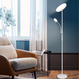 2-Way LED Floor Lamp with Remote & Touch Control, 27W/2300LM Main Light & 7W/350LM Reading Light, 4 Adjustable Color Temperatures (5000K-100% Brightness), Metal Standing Lamps for Home & Office