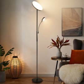 2-Way LED Floor Lamp with Remote & Touch Control, 27W/2300LM Main Light & 7W/350LM Reading Light, 4 Adjustable Color Temperatures (5000K-100% Brightness), Metal Standing Lamps for Home & Office