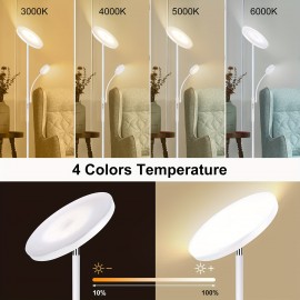2-Way LED Floor Lamp with Remote & Touch Control, 27W/2300LM Main Light & 7W/350LM Reading Light, 4 Adjustable Color Temperatures (5000K-100% Brightness), Metal Standing Lamps for Home & Office