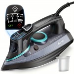 1700-Watt Steam Iron with Digital LED Screen, Ceramic Coated Soleplate, Anti-Drip & Self-Cleaning, 3-Way Auto Shut-Off, 4 Preset Steam & Temperature Settings for Various Fabrics, 300ml Water Tank, Portable Design