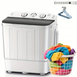 19/22/32lb Capacity Compact Portable Double Drum Washing Machine with Free 10 Hangers & Drying Rod - Heavy-Duty Drum Washer, Energy-Efficient 5-Tier Motor, Space-Saving for Small Loads, Camping, RV, Apartments ( Plug, 110V)